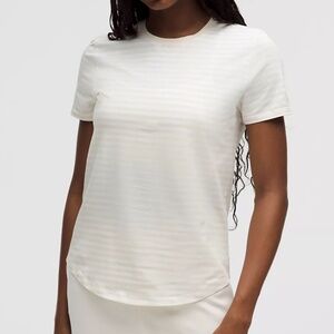 Lululemon Love Crewneck T shirt in Narrow Bold Stripe Light Ivory White color